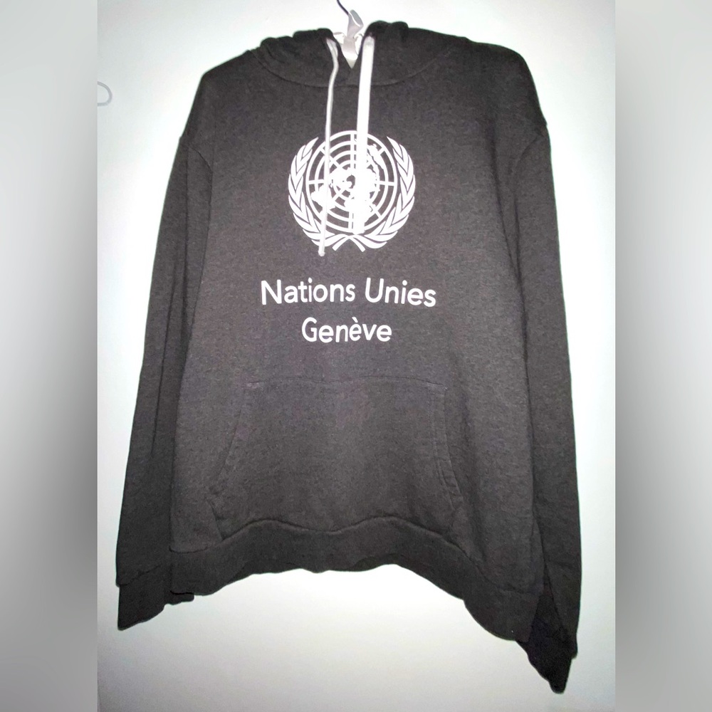 Ebbam Gray Nations Unies Genève United Geneva 100% Organic Cotton Hoodie Large